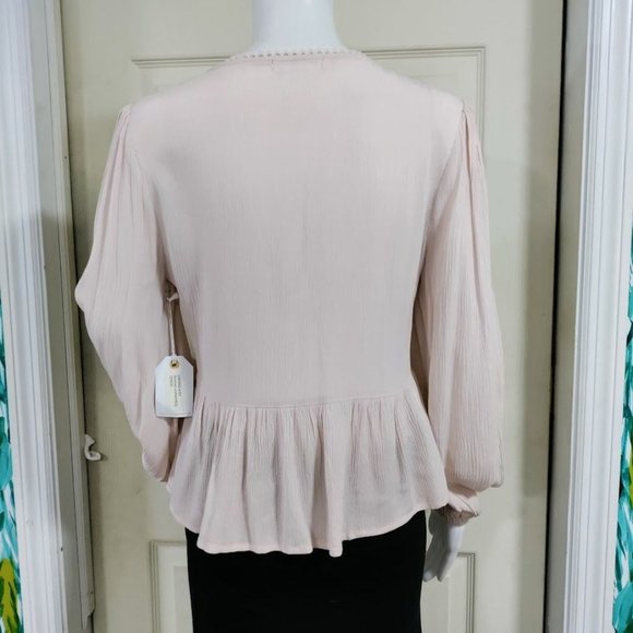 NWT Coco + Jaimeson Gauzy Coquette Whimsy Babydoll Peplum Top Beige Womens Small - Picture 3 of 9